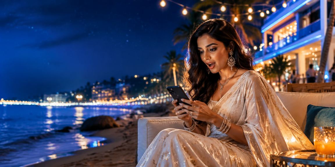 Mobile user playing casino games in traditional Indian attire