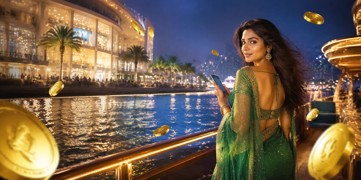 Indian woman enjoying mobile casino promotions on her smartphone
